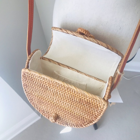 NWT gorgeous Rattan & Leather shoulder bag purse - Picture 5 of 9